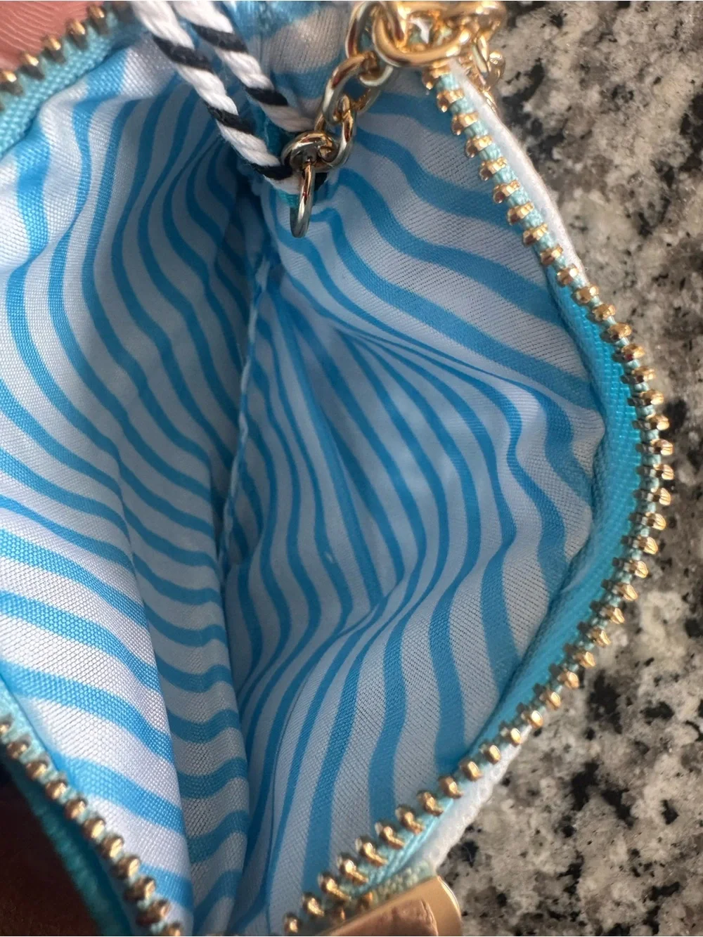 Blue Embroidered Zip Pouch with Keyring